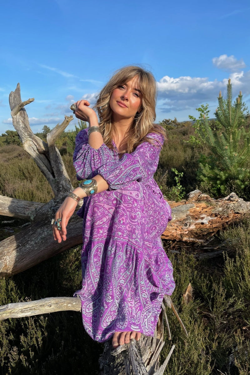 Florence Maxi Dress in Orchid Purple Paisley Floral