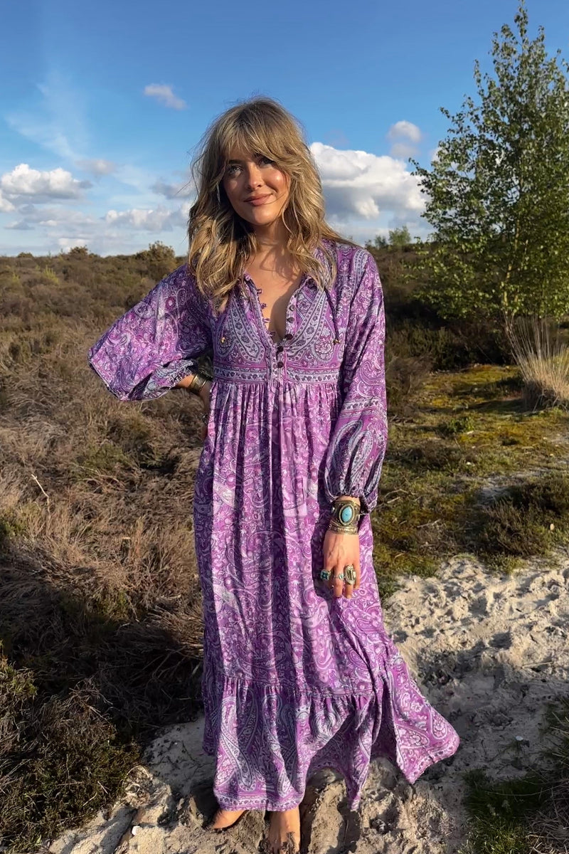 Florence Maxi Dress in Orchid Purple Paisley