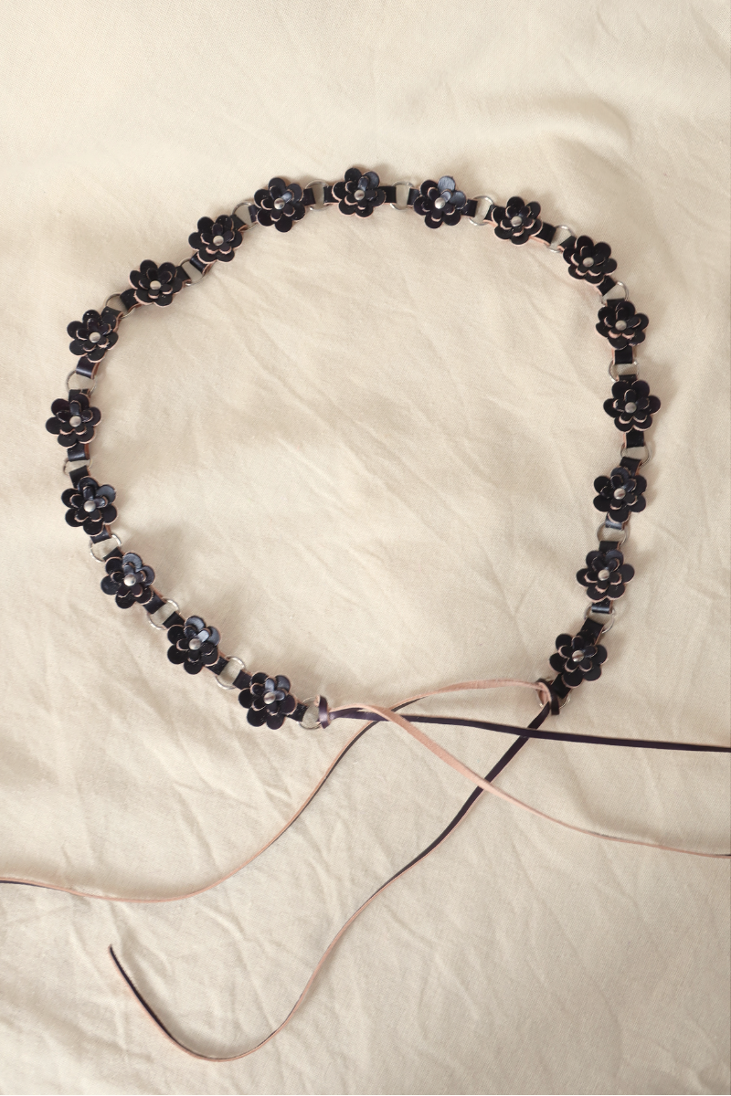 Daisy Chain Leather Belt in Black Orchid - Free Size