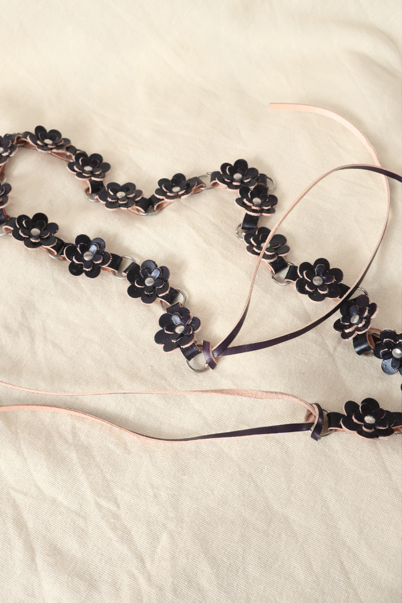 Daisy Chain Leather Belt in Black Orchid - Free Size