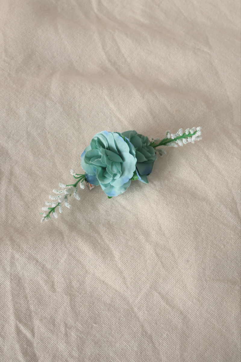 Duet Of Aqua Roses Flower Barrette