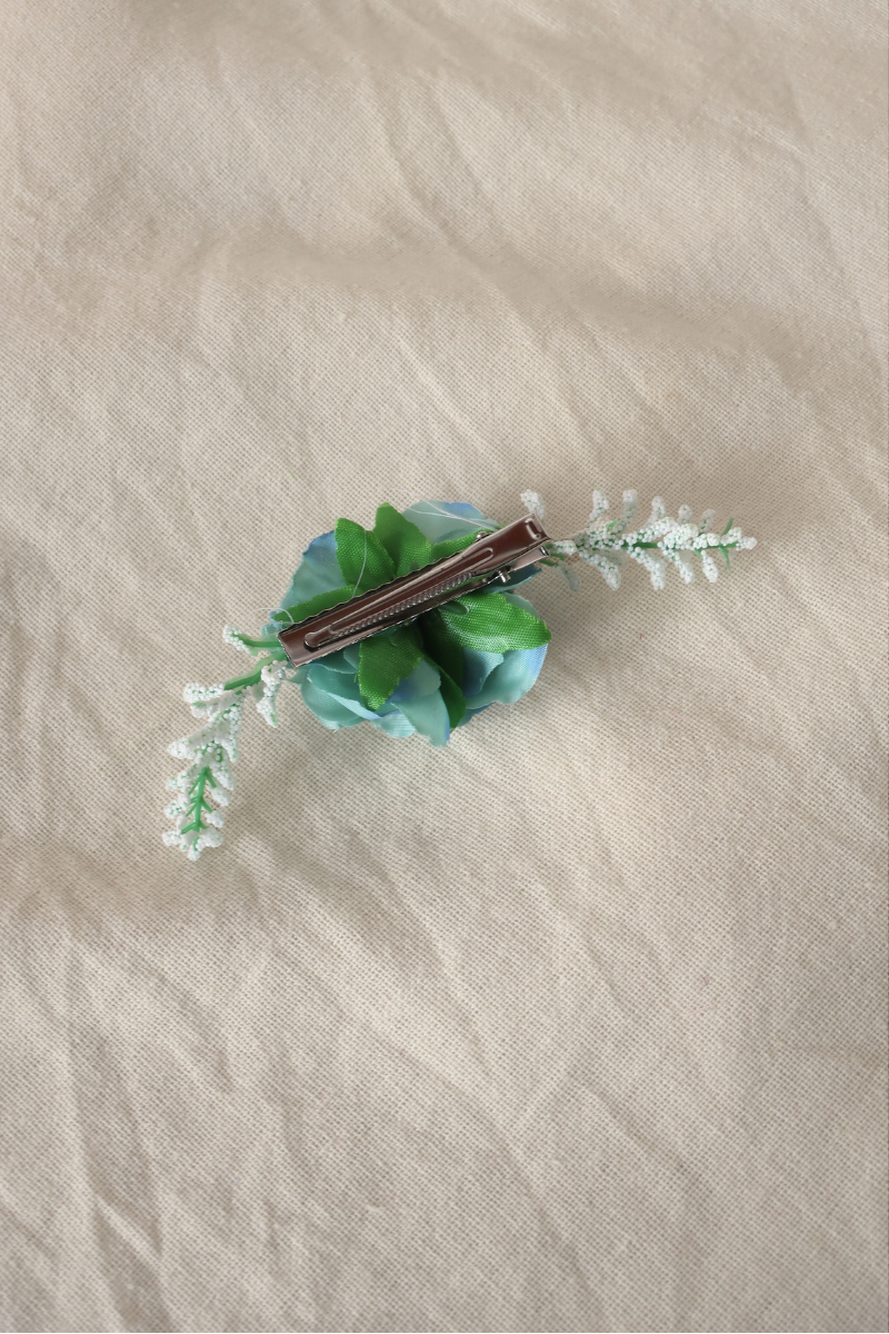 Duet Of Aqua Roses Flower Barrette