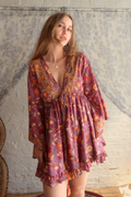 Pixie Folklore Floral Babydoll Mini Dress in Hibiscus Purple