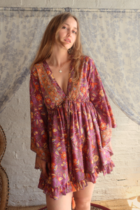Pixie Folklore Floral Babydoll Mini Dress in Hibiscus Purple