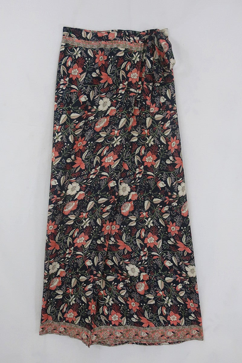 River Folklore Floral Wrap Skirt in Hemlock Black