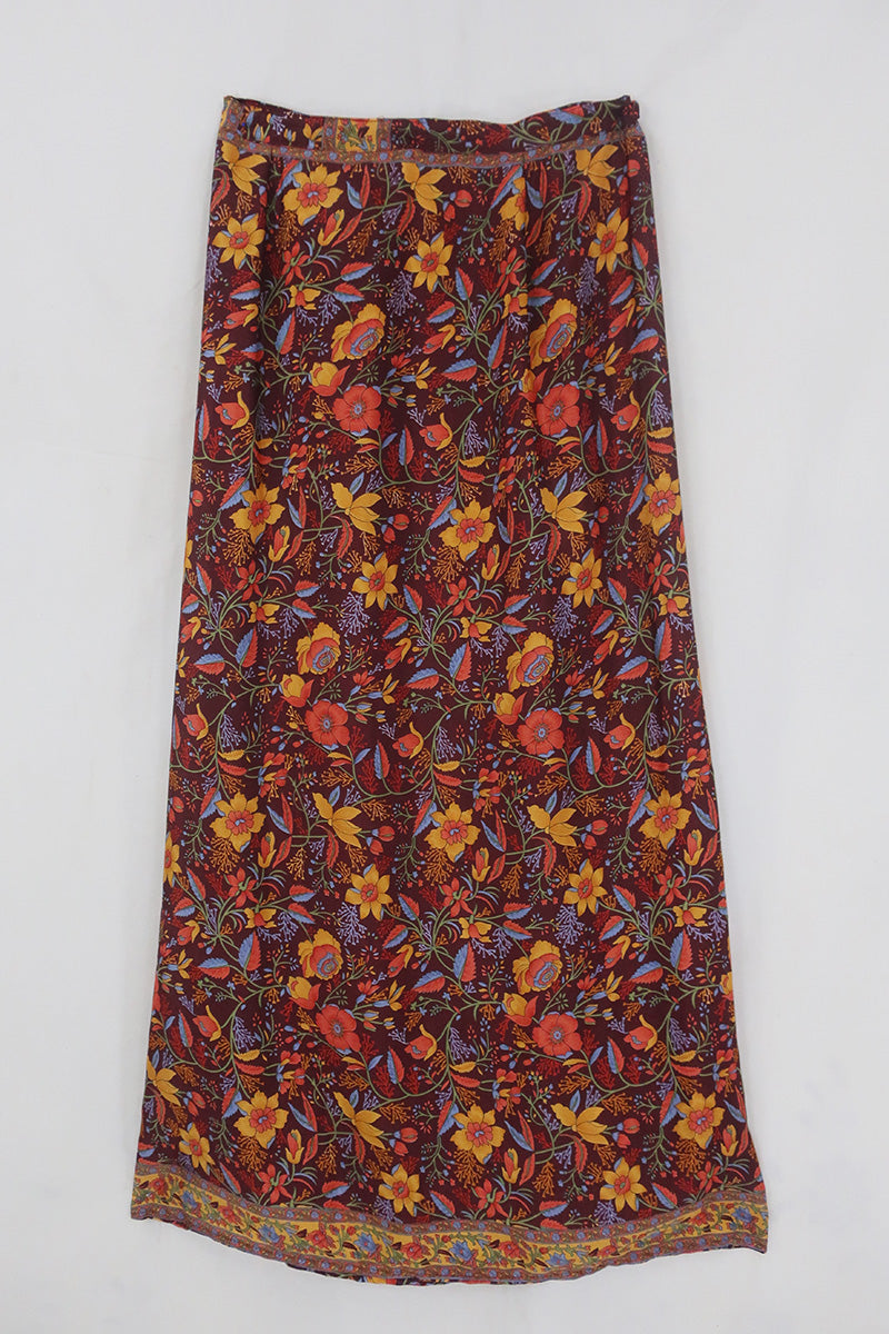 River Folklore Floral Wrap Skirt in Mahogany Brown – All About