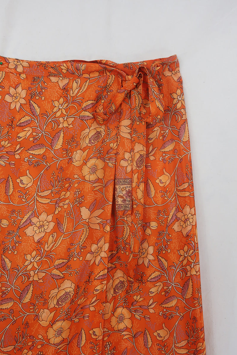 River Folklore Floral Wrap Skirt in Maple Orange