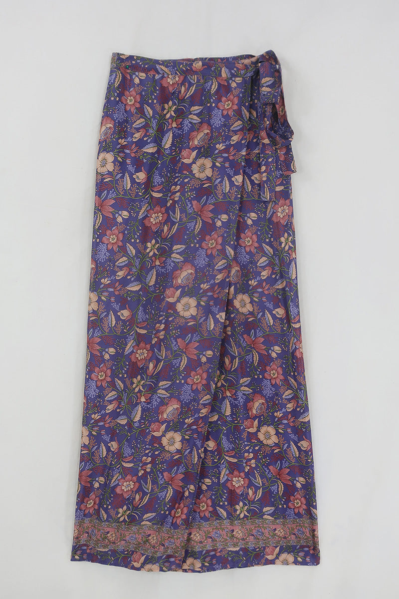 River Folklore Floral Wrap Skirt in Willow Purple