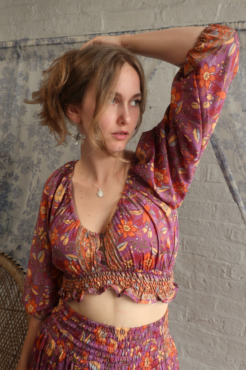Libra Folklore Floral Crop Top in Hibiscus Purple