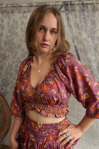 Libra Folklore Floral Crop Top in Hibiscus Purple