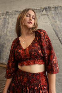 Libra Folklore Floral Crop Top in Cedar Red