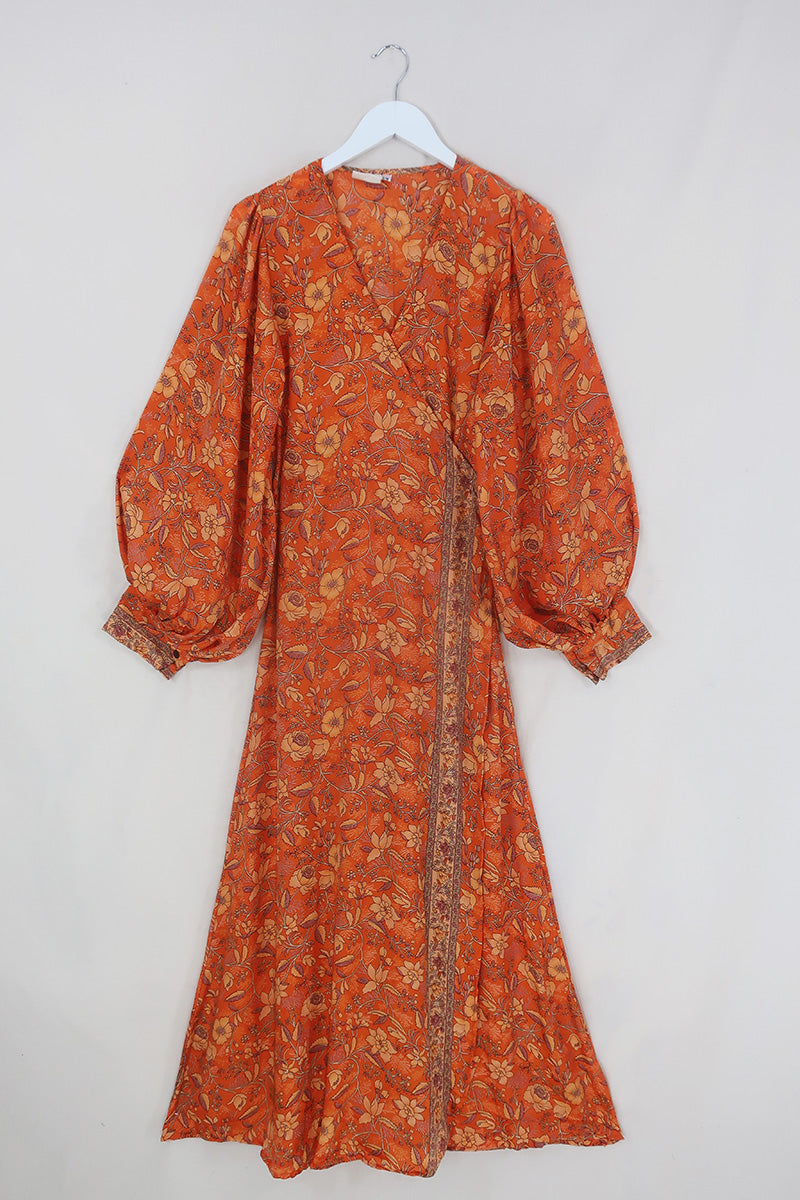 Lola Folklore Floral Wrap Dress in Maple Orange by all about audrey