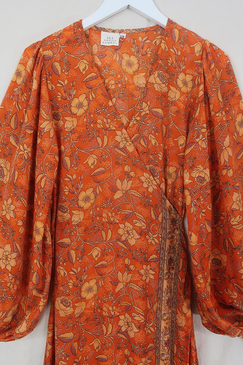 Lola Folklore Floral Wrap Dress in Maple Orange by all about audrey