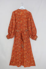 Lola Folklore Floral Wrap Dress in Maple Orange