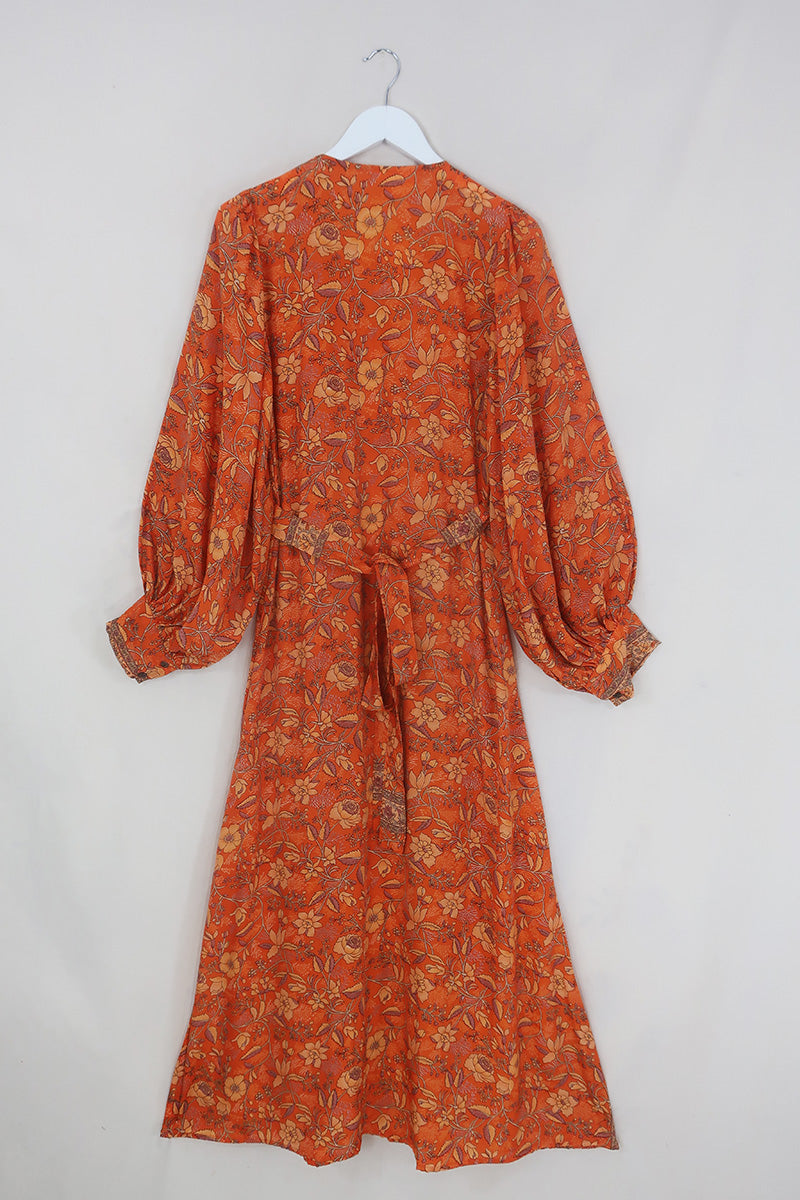 Lola Folklore Floral Wrap Dress in Maple Orange by all about audrey