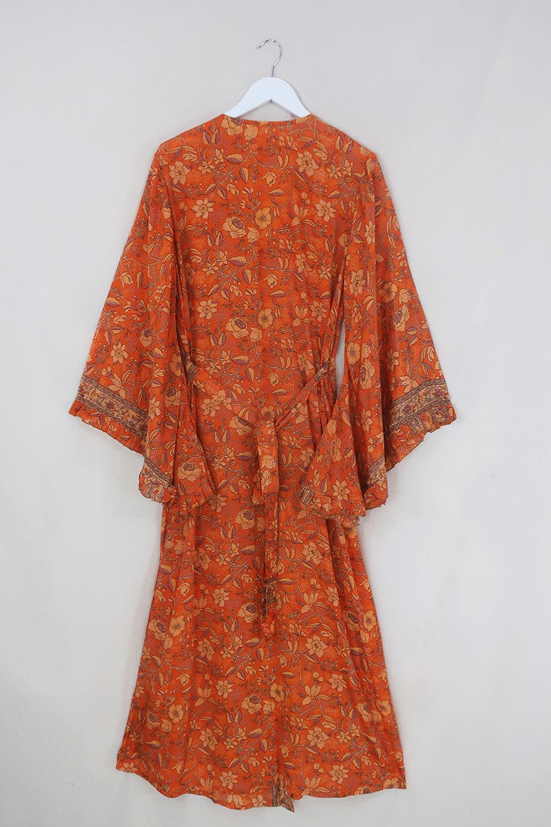 Venus Folklore Floral Wrap Dress in Maple Orange