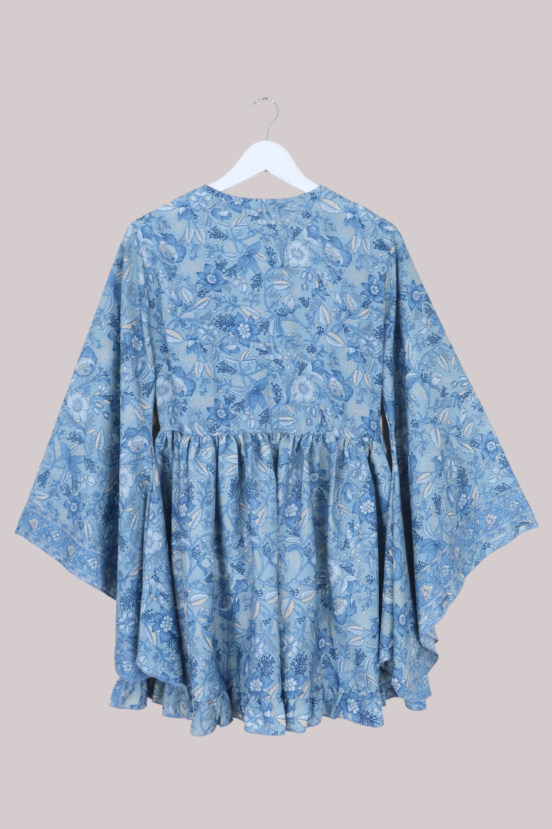 Pixie Folklore Floral Babydoll Mini Dress in Forget-Me-Not Blue