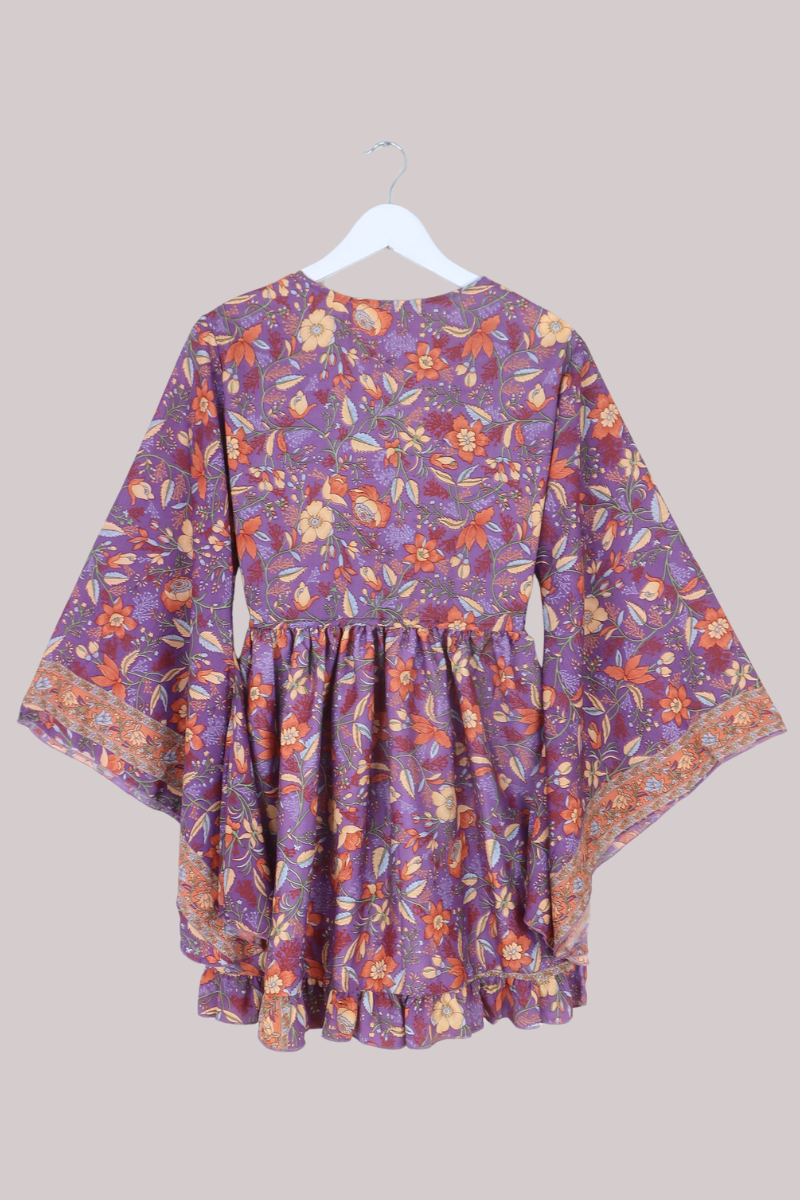 Pixie Folklore Floral Babydoll Mini Dress in Hibiscus Purple