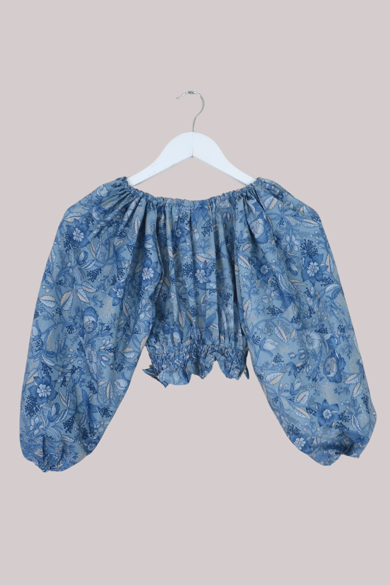 Libra Folklore Floral Crop Top in Forget-Me-Not Blue