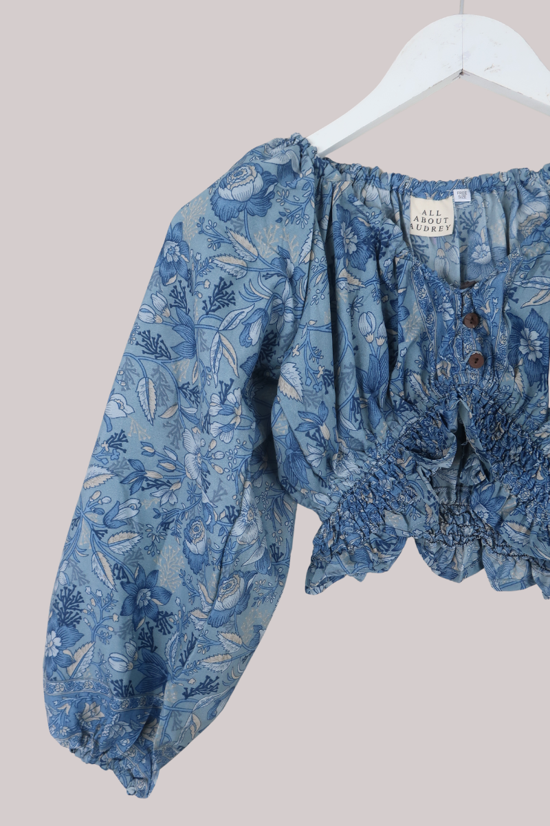 Libra Folklore Floral Crop Top in Forget-Me-Not Blue