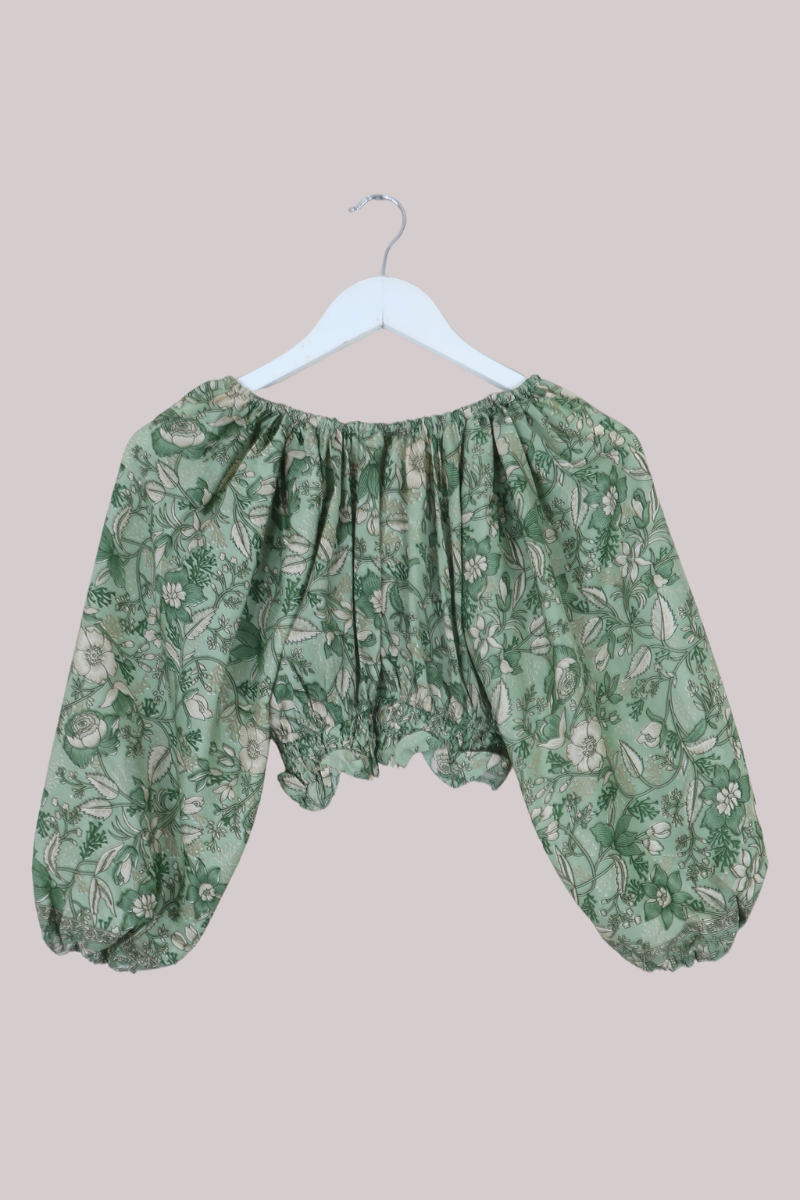 Libra Folklore Floral Crop Top in Bamboo Green