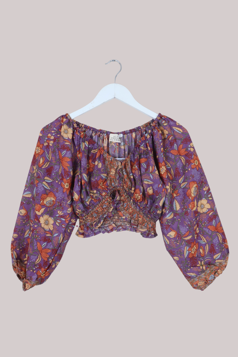 Libra Folklore Floral Crop Top in Hibiscus Purple