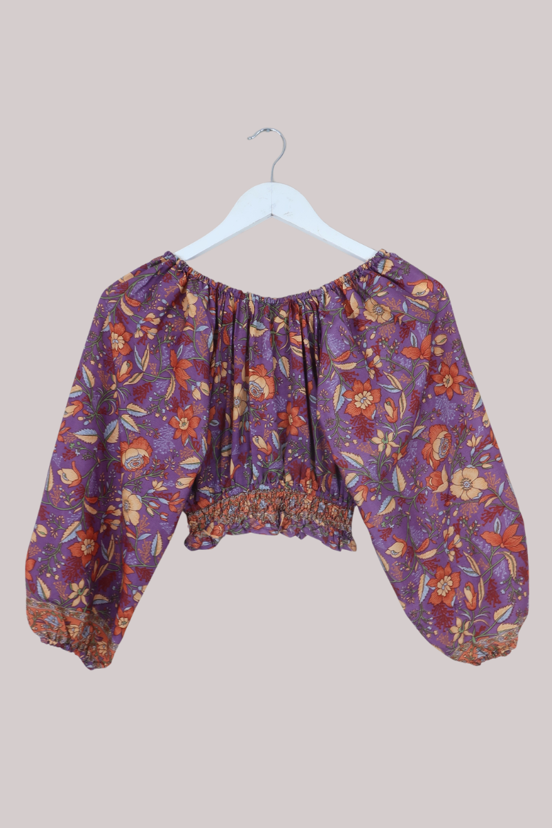 Libra Folklore Floral Crop Top in Hibiscus Purple