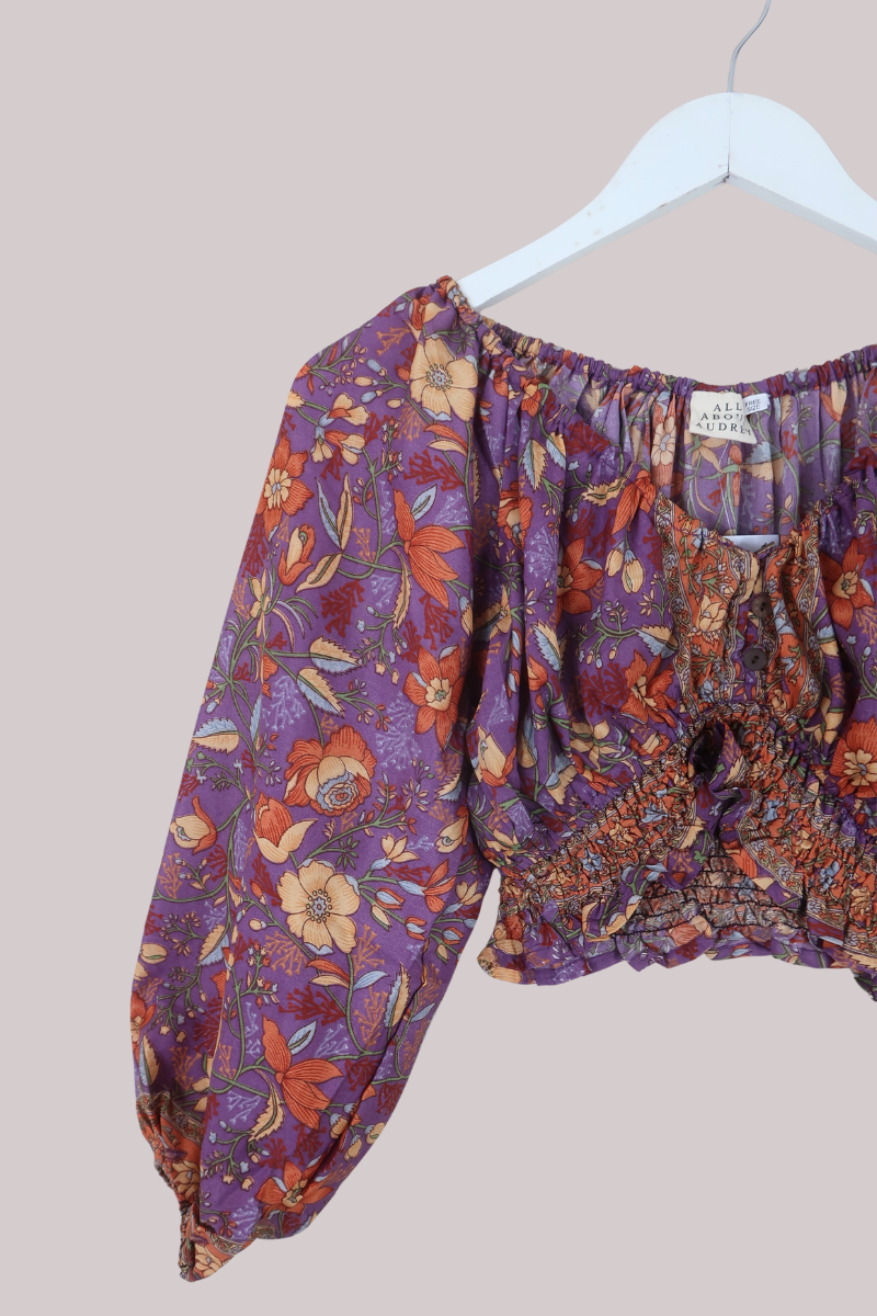 Libra Folklore Floral Crop Top in Hibiscus Purple