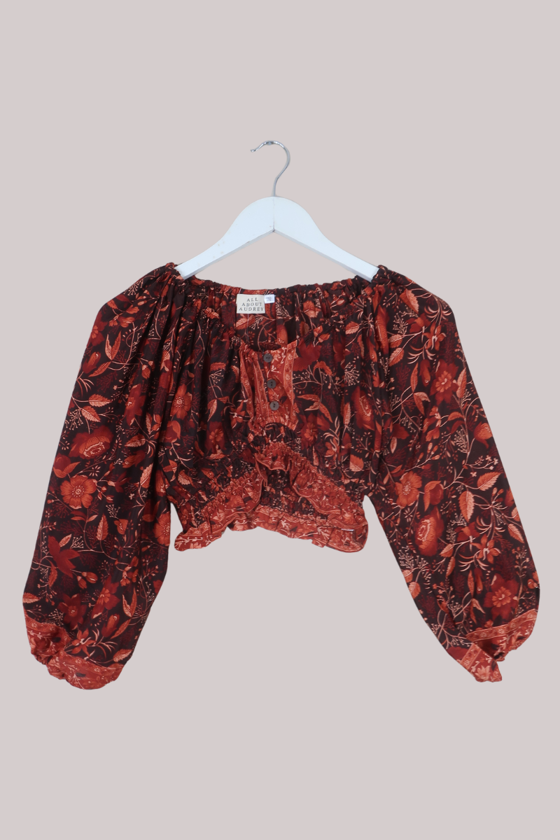 Libra Folklore Floral Crop Top in Cedar Red