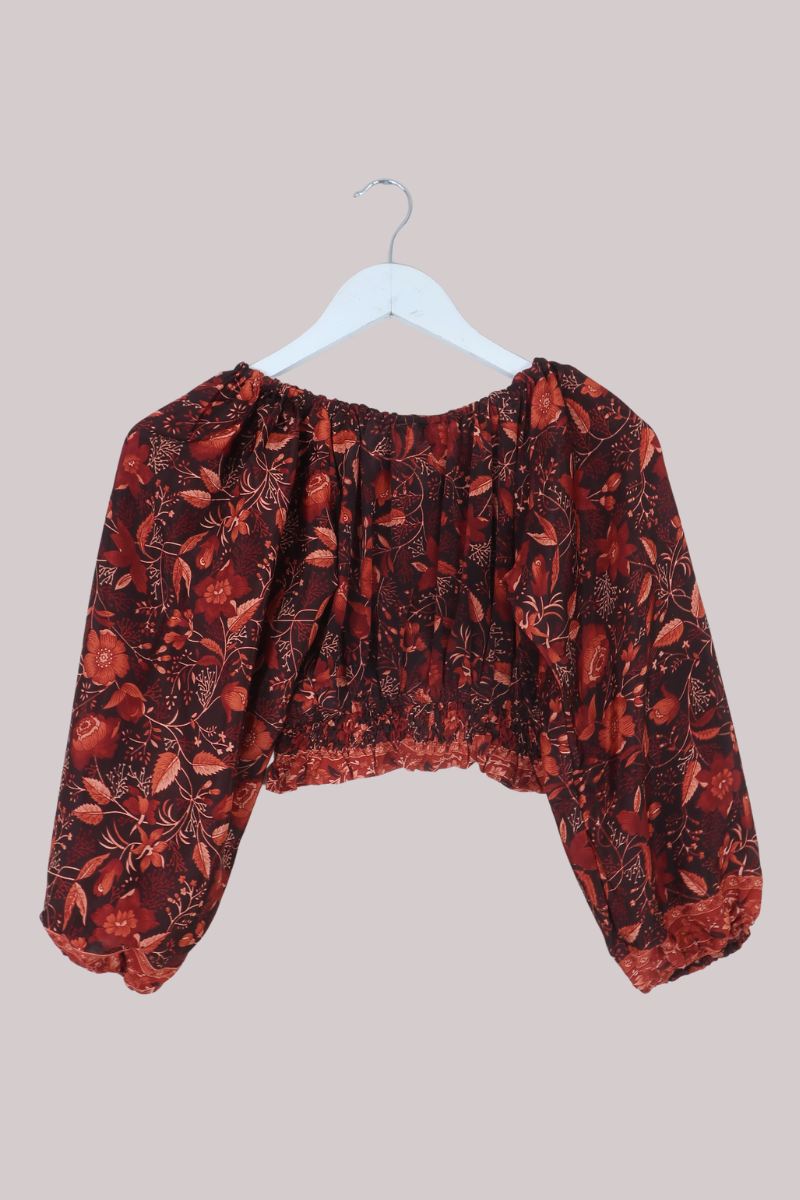 Libra Folklore Floral Crop Top in Cedar Red