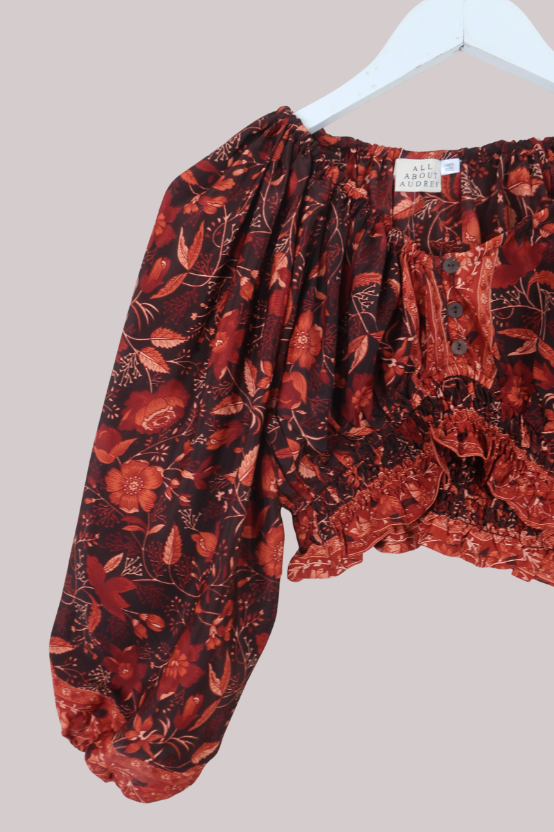 Libra Folklore Floral Crop Top in Cedar Red