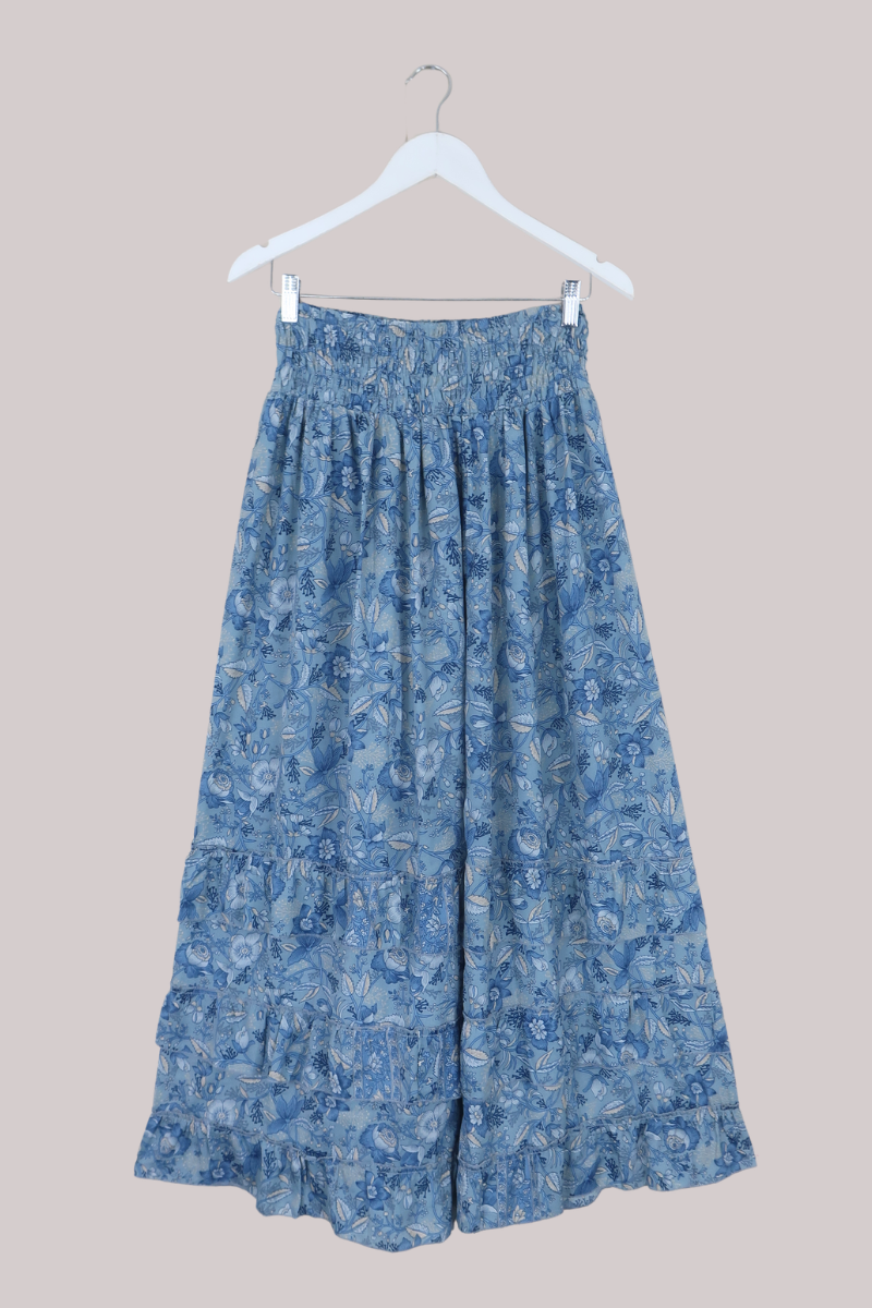 Paloma Folklore Floral Maxi Skirt in Forget-Me-Not Blue
