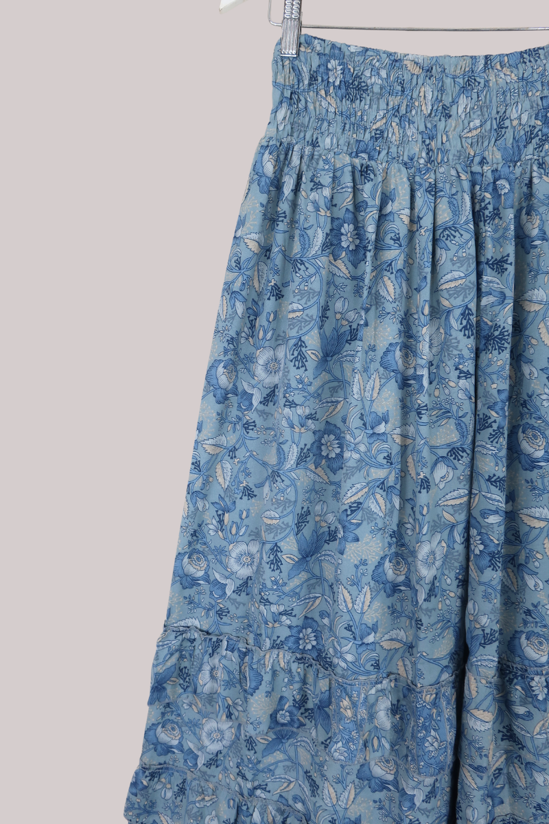 Paloma Folklore Floral Maxi Skirt in Forget-Me-Not Blue