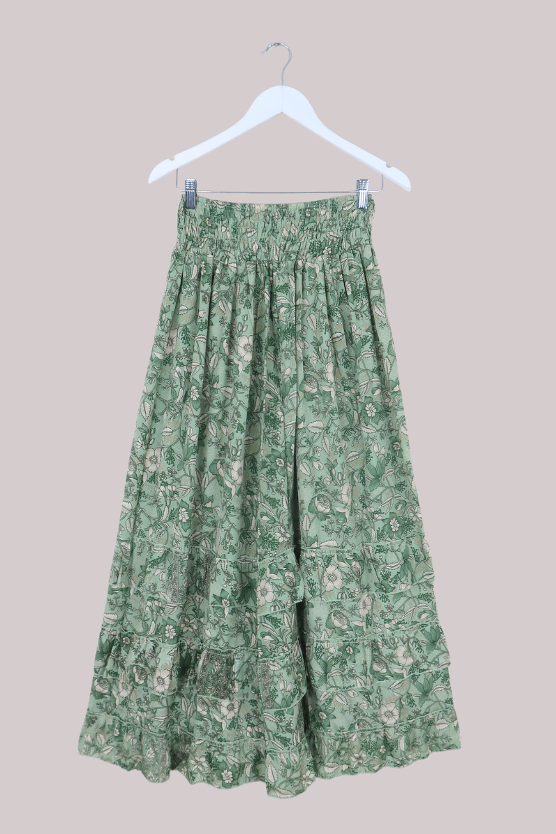 Paloma Folklore Floral Maxi Skirt in Bamboo Green