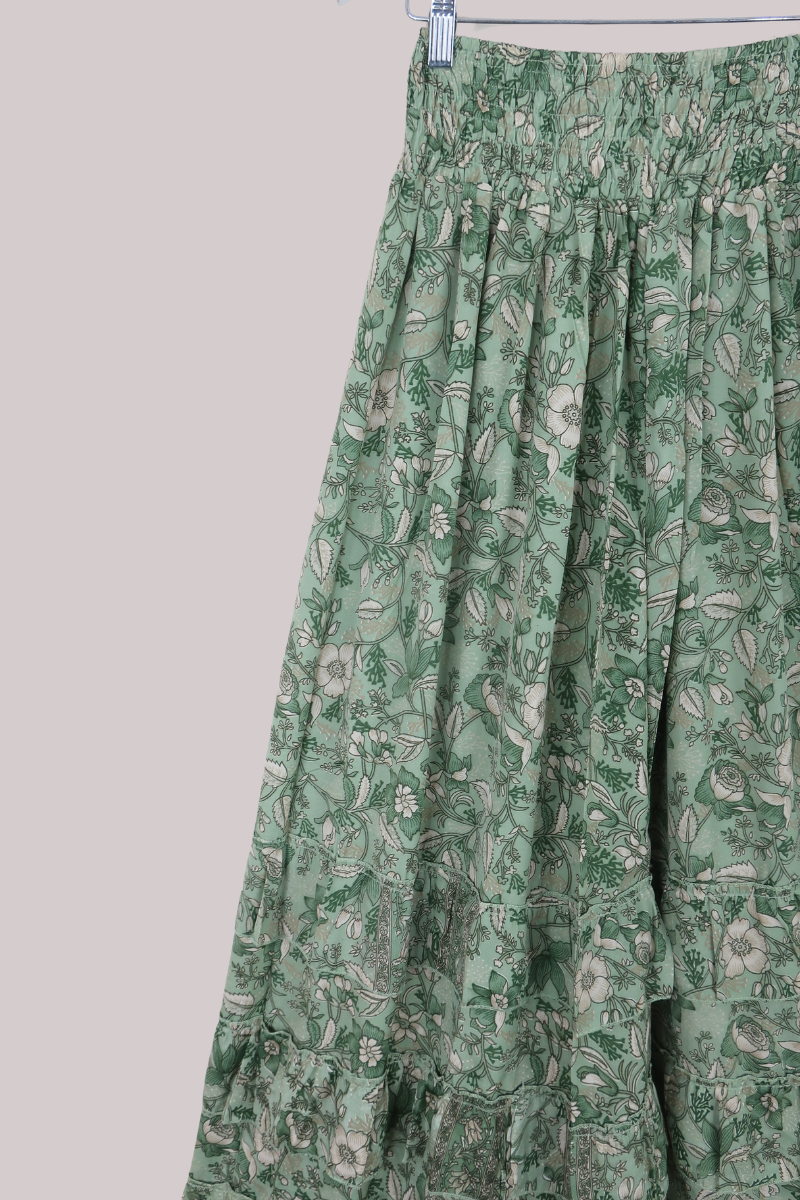 Paloma Folklore Floral Maxi Skirt in Bamboo Green