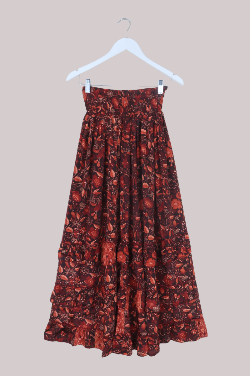Paloma Folklore Floral Maxi Skirt in Cedar Red