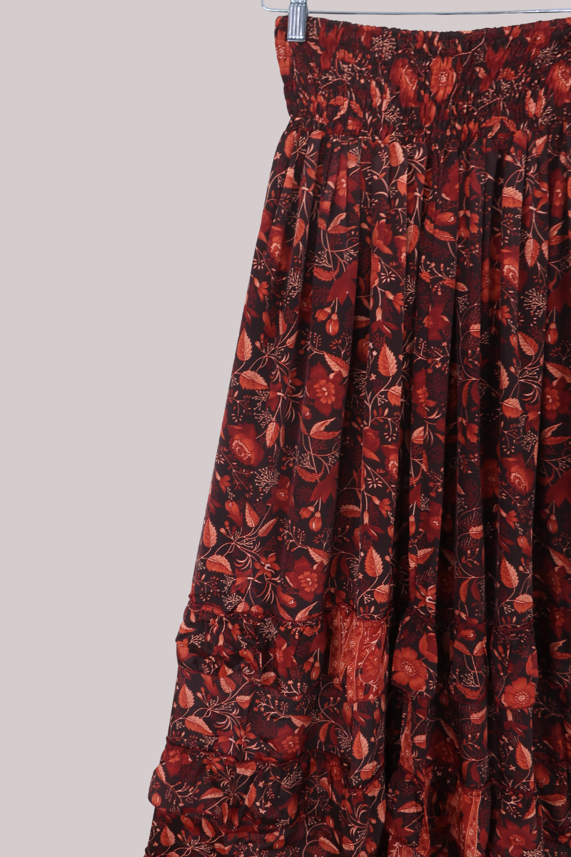 Paloma Folklore Floral Maxi Skirt in Cedar Red