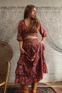Paloma Folklore Floral Maxi Skirt in Hibiscus Purple