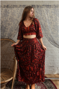 Paloma Folklore Floral Maxi Skirt in Cedar Red