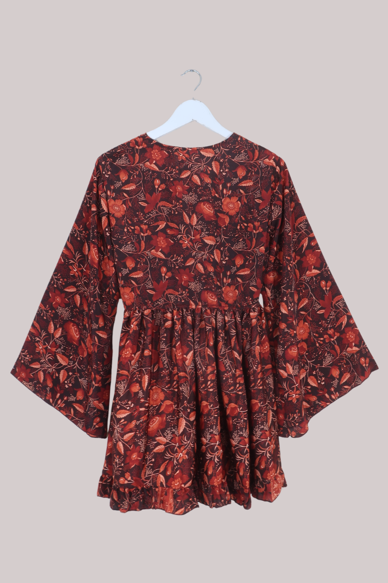 Pixie Folklore Floral Babydoll Mini Dress in Cedar Red