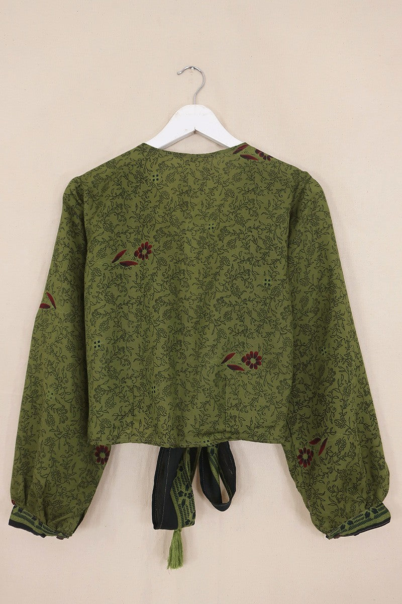 Lola Wrap Top - Forest & Crimson Flowers - Size XS by All About Audrey