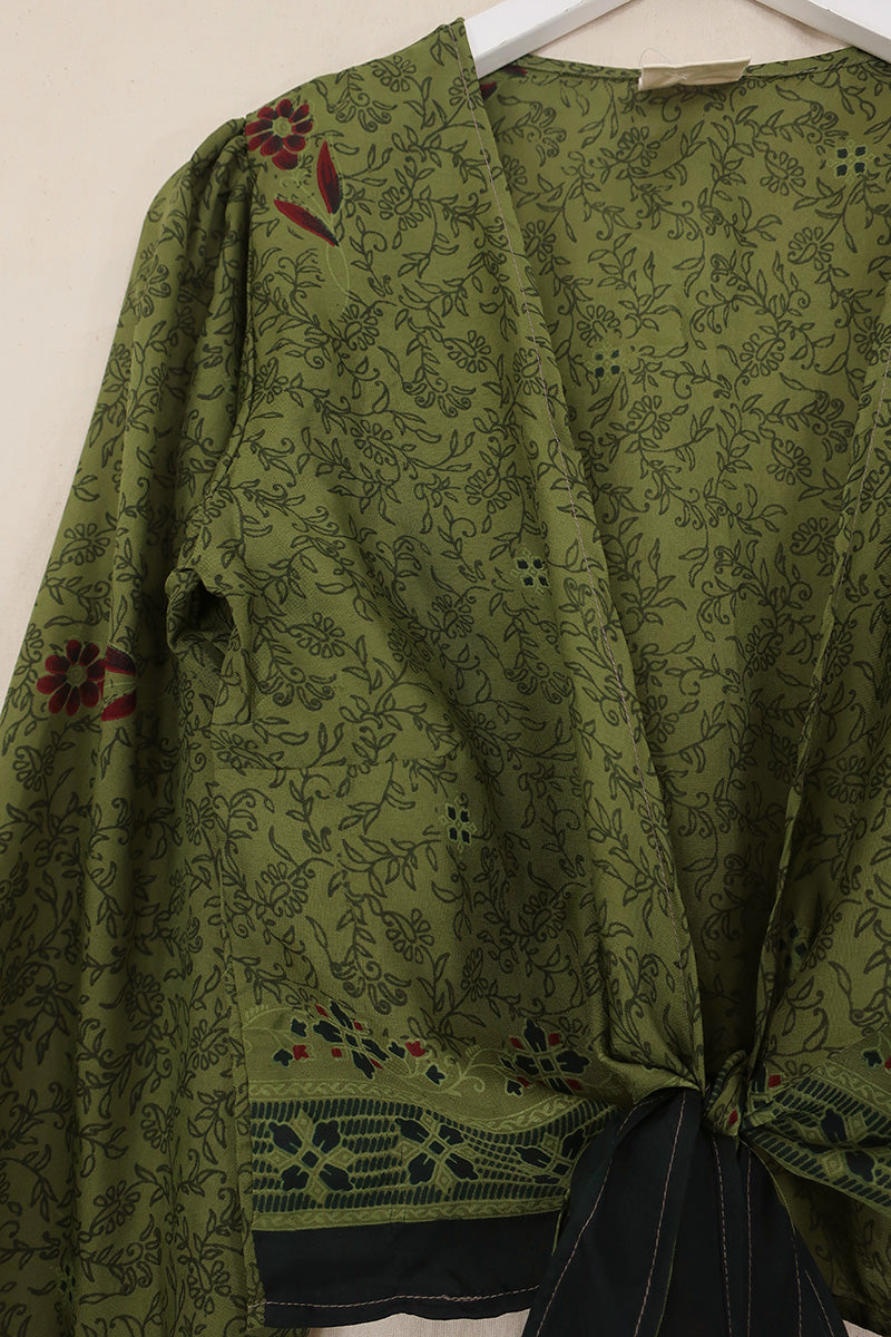 Lola Wrap Top - Forest & Crimson Flowers - Size XS by All About Audrey