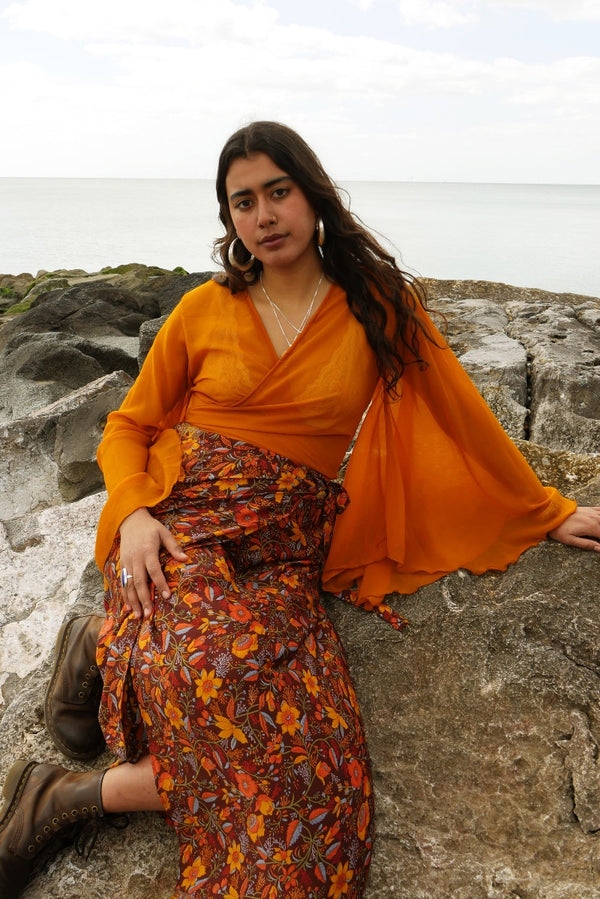 Virgo Sheer Wrap Top in Sea Glass Amber by All About Audrey