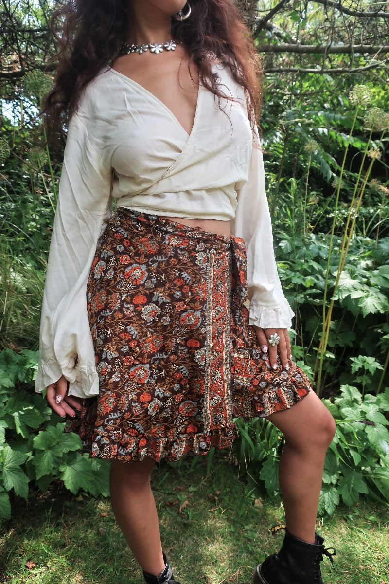 Venus Mini Wrap Skirt - Umber & Mercury Baroque Floral - Free Size By All About Audrey