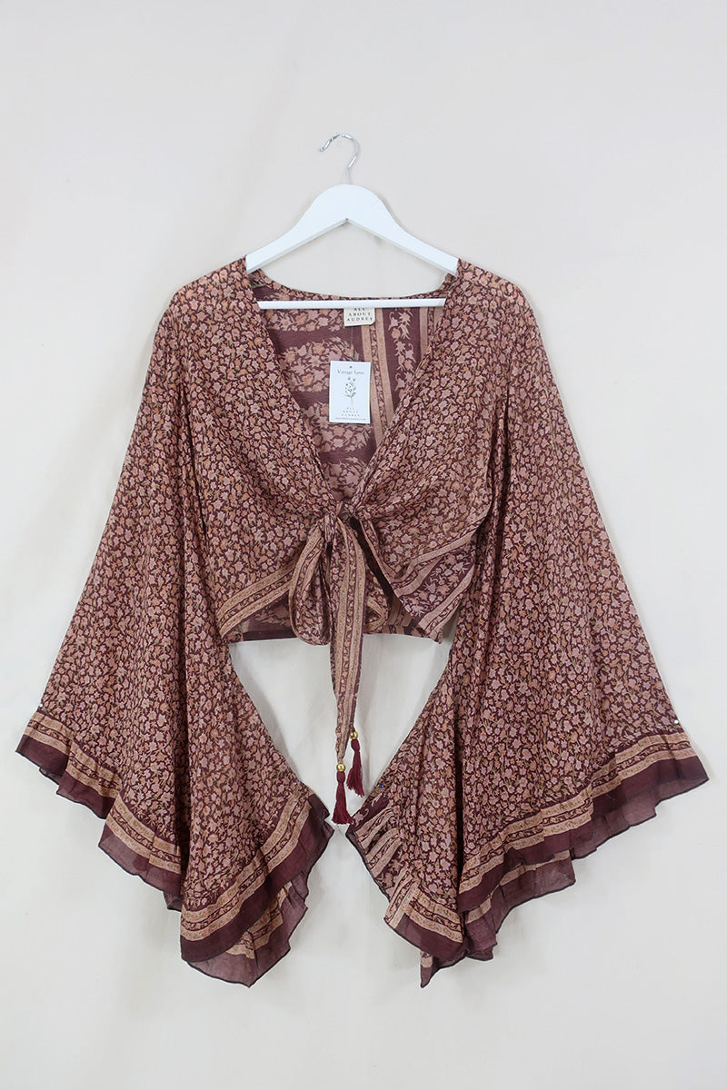 Venus Cotton Wrap Top - Sepia Tone Summer Meadow -  Size M/L by All About Audrey