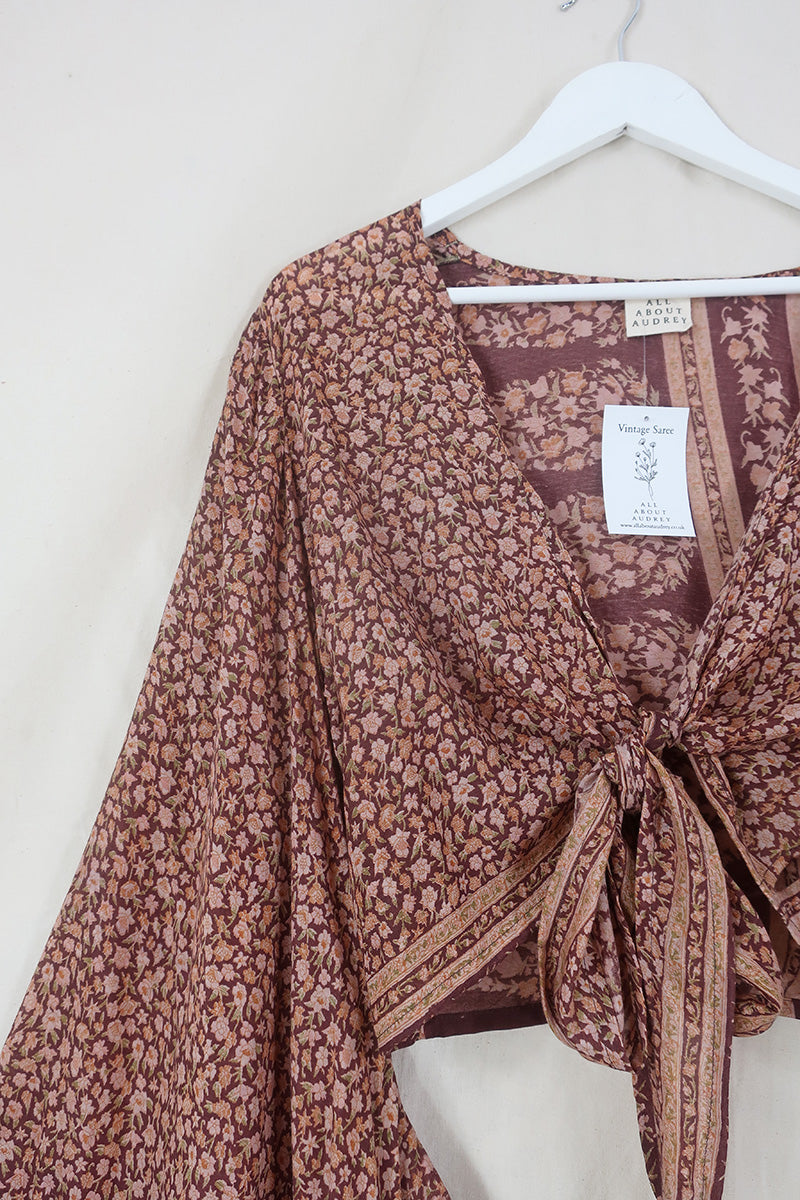 Venus Cotton Wrap Top - Sepia Tone Summer Meadow - Size M/L by All About Audrey