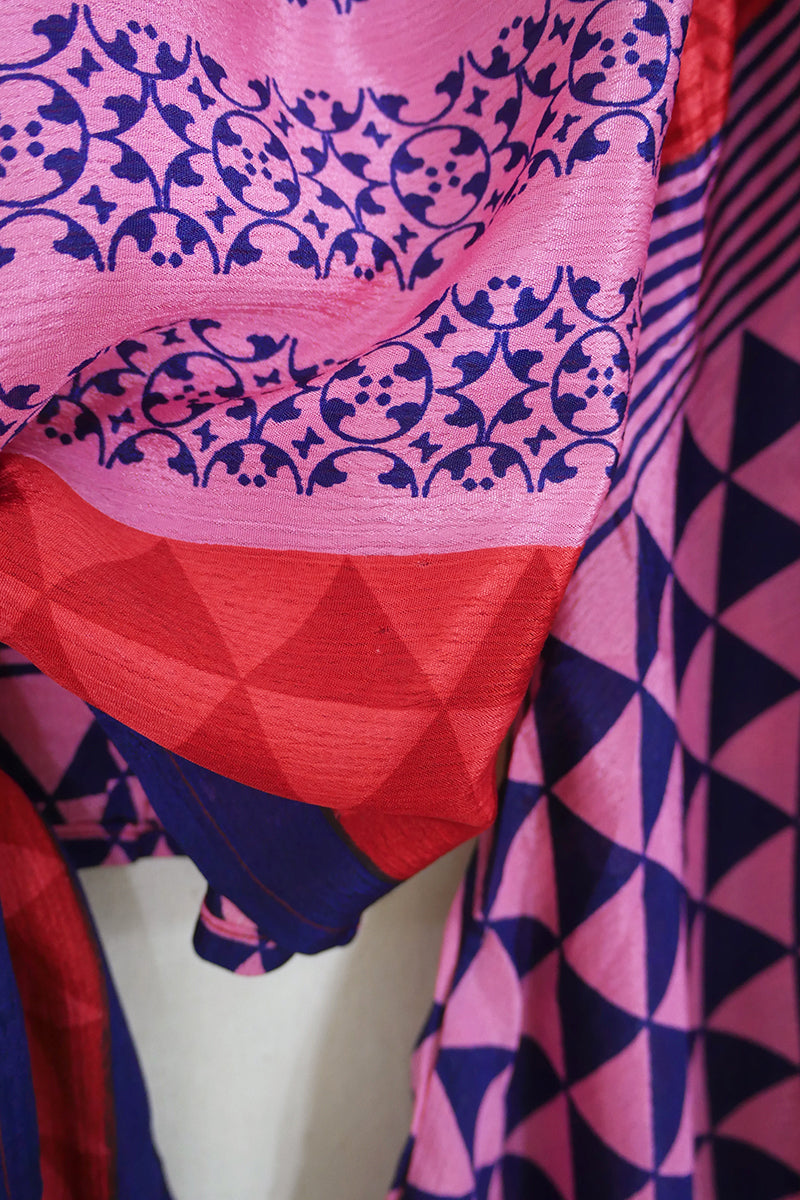 Gemini Wrap Top - Candy Pink & Navy Paisley - Vintage Sari - Size XS by all about audrey
