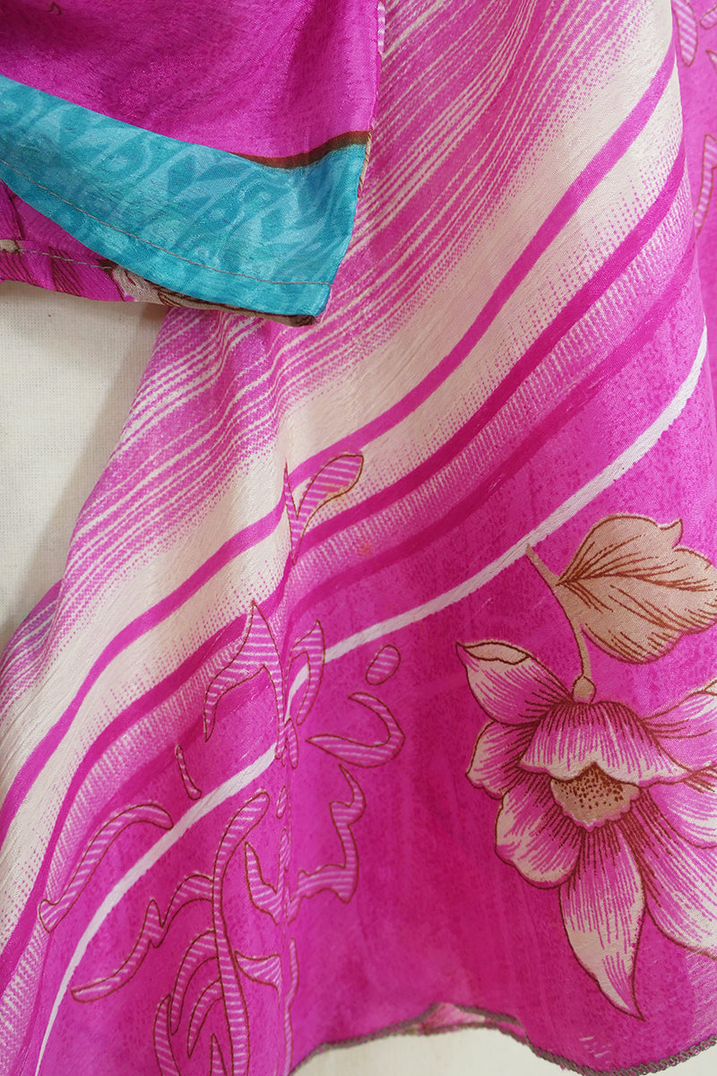 Gemini Wrap Top - Blossom Pink & Turquoise Floral - Vintage Sari - Size XS by all about audrey