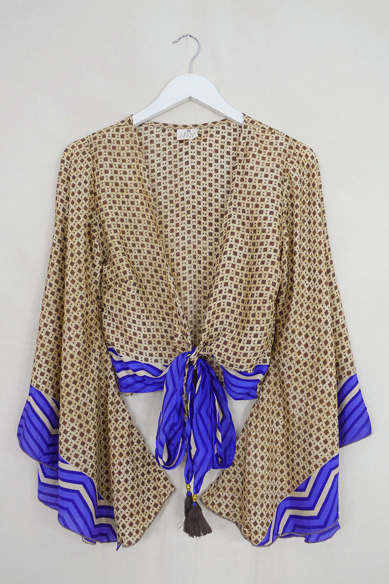 Gemini Wrap Top - Truffle & Chocolate - Vintage Sari - Size XS by all about audrey