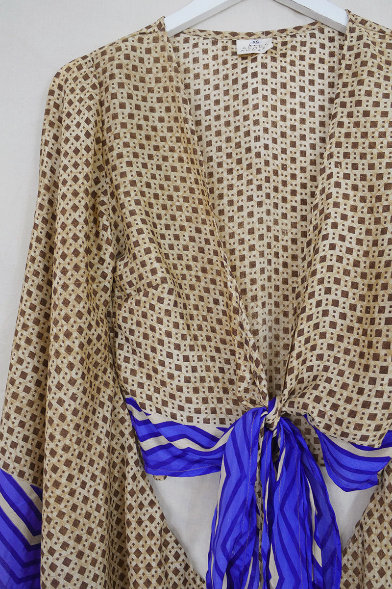 Gemini Wrap Top - Truffle & Chocolate - Vintage Sari - Size XS by all about audrey